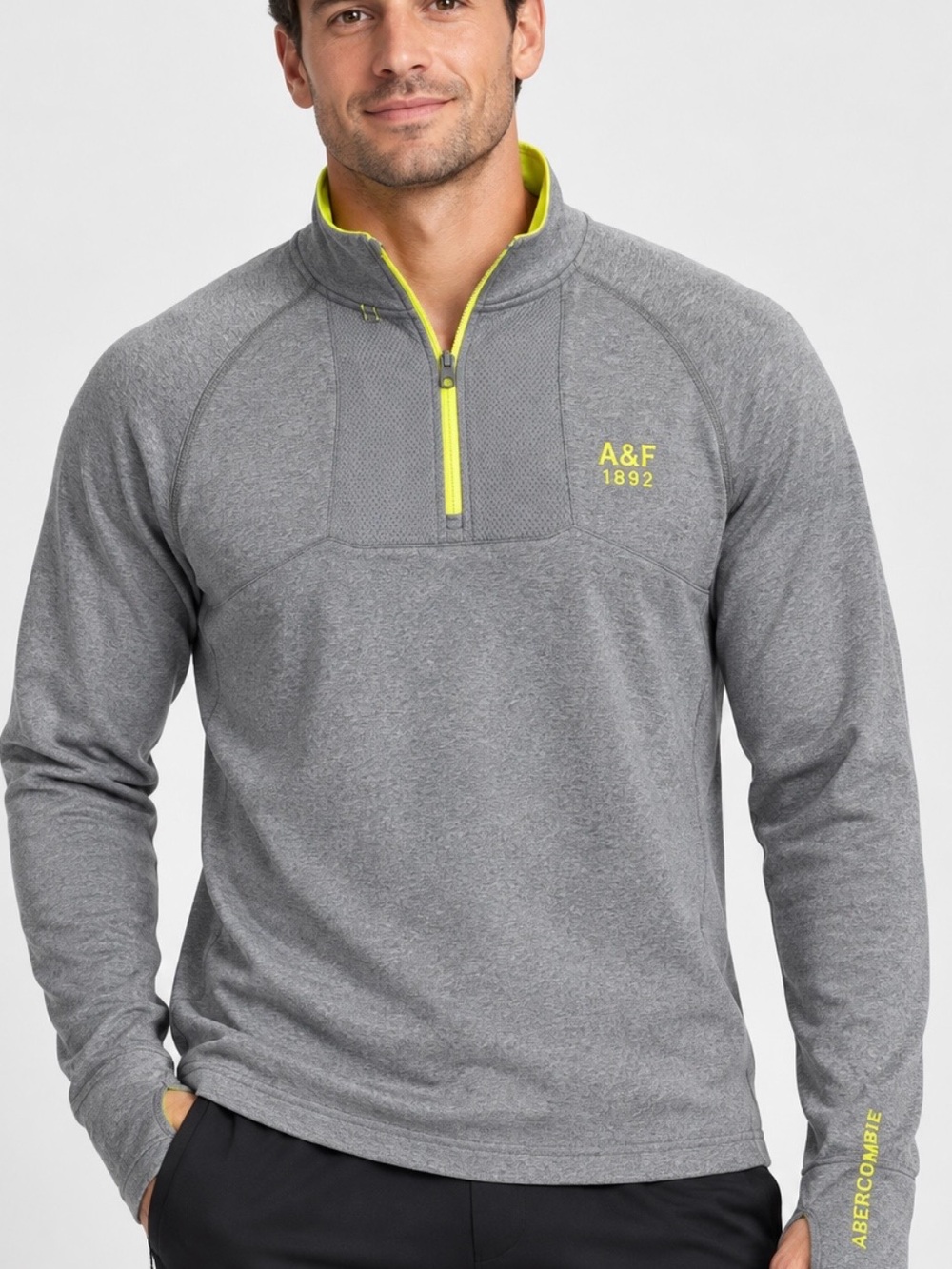 Abercrombie & Fitch Men’s XL Quarter Zip Thumbholes Mesh Vented Neon Trim
